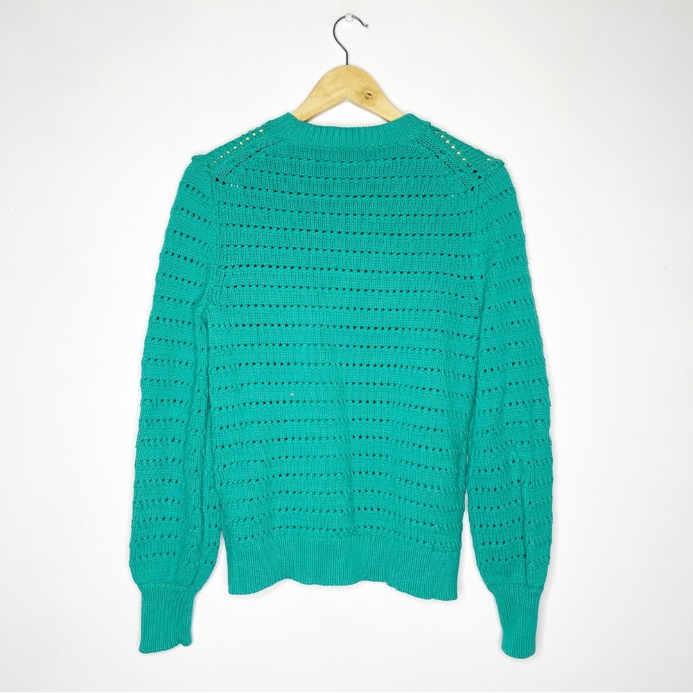 J. Crew Balloon Sleeve Pointelle Crew Neck Pullover Sweater Size Medium - Picture 6 of 7